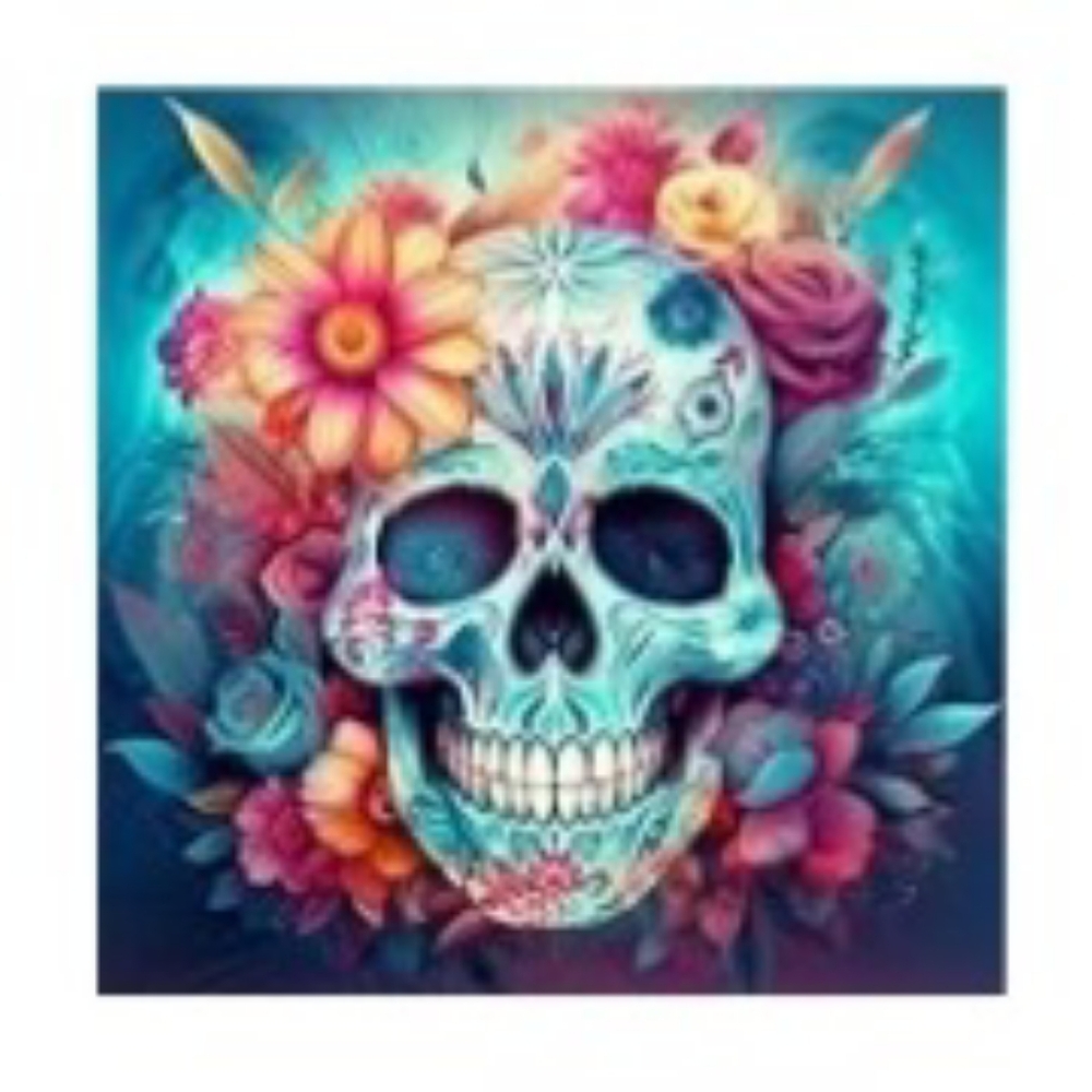 Sugar Skull & Flowers Blue 5D Diamond Painting Kit - Picture 4 of 6